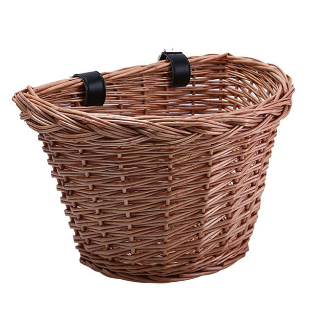 Vintage D-Shaped Bike Bicycle Wicker Basket With Handle Portable Shopping Basket